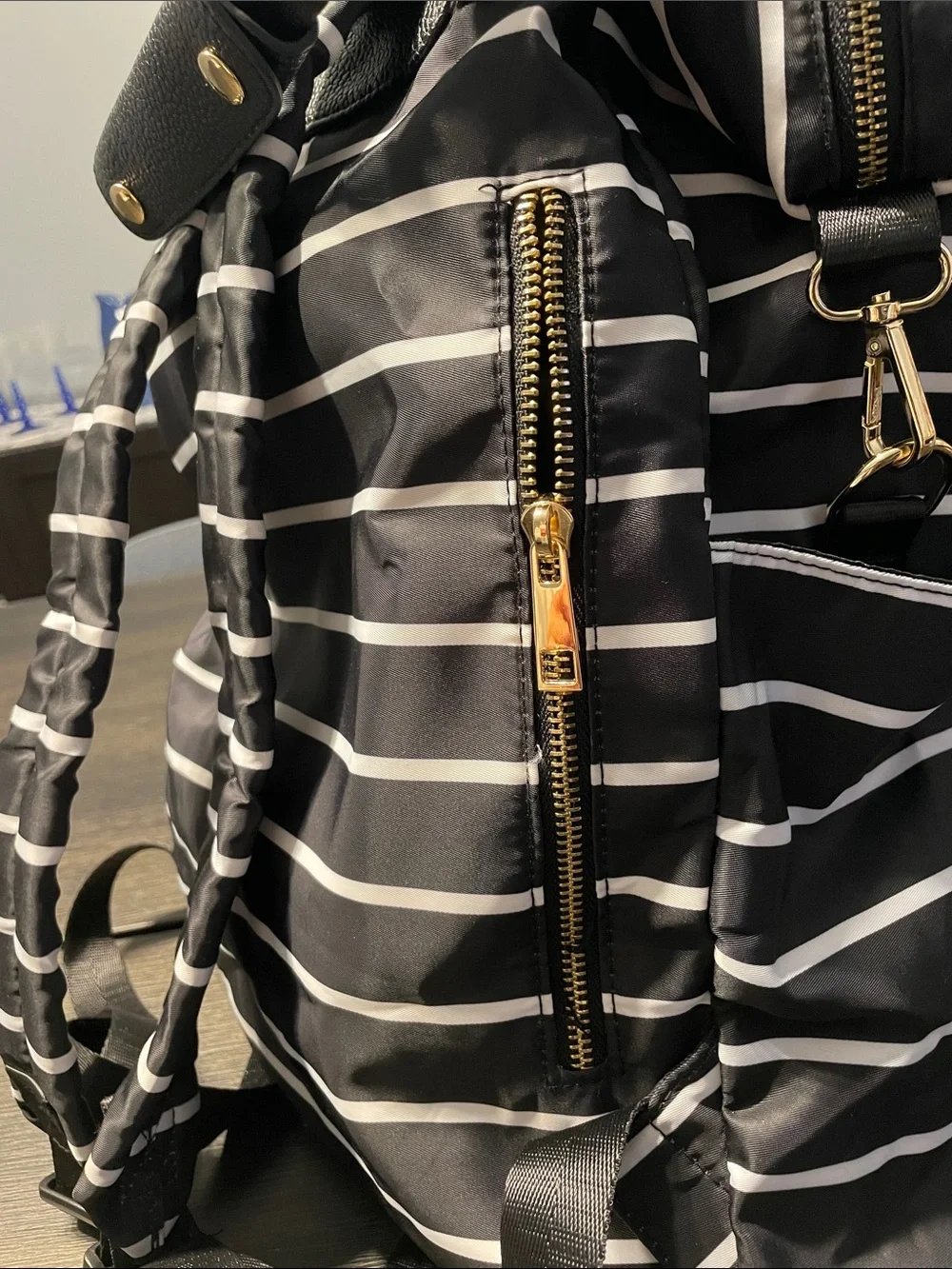a new day Black and White Striped Backpack